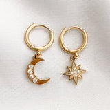 Cosmic Radiance Star & Moon Hoop Stainless Steel Earrings