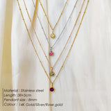 Zirconia Birthstone Stainless Steel Chain Necklace