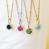 Zirconia Birthstone Stainless Steel Chain Necklace