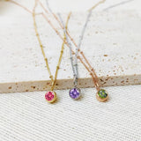 Zirconia Birthstone Stainless Steel Chain Necklace